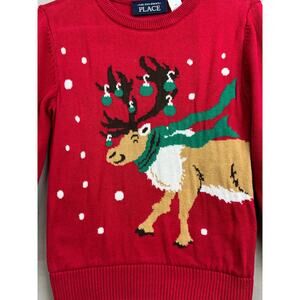 The Children's Place Toddler Boy Red Sweater with Reindeer & Ornaments, Size 3T